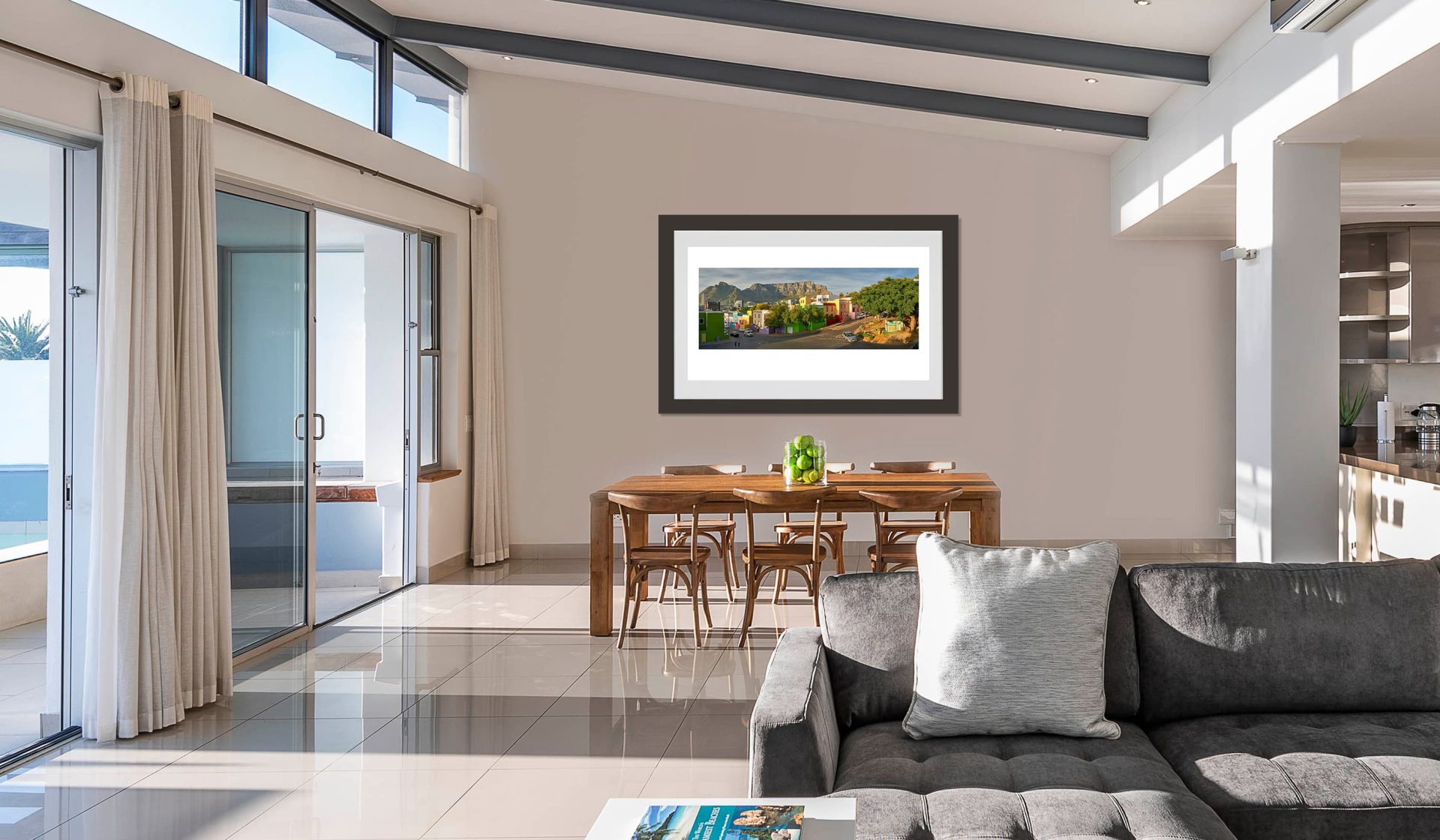 BO KAAP TABLE MOUNTAIN with black frame in dining room scaled